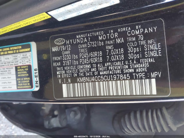 Продажа на аукционе авто 2012 Hyundai Veracruz Limited, vin: KM8NU4CC5CU197845, номер лота: 46320478