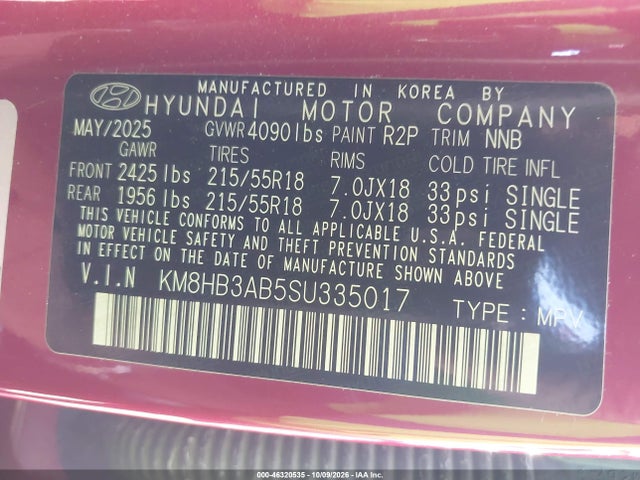 Продаж на аукціоні авто 2025 Hyundai Kona Sel, vin: KM8HB3AB5SU335017, номер лоту: 46320535