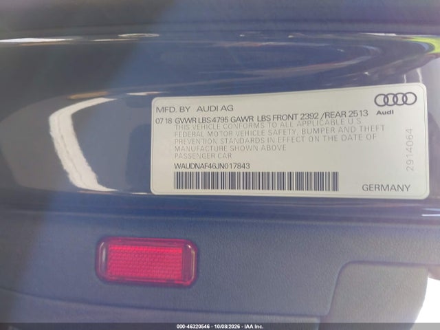 WAUDNAF46JN017843 Audi A4 2.0t Premium/2.0t Tech Premium