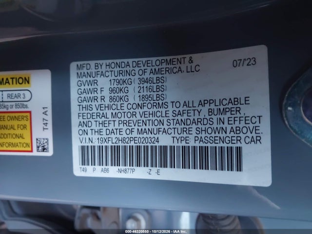 Продаж на аукціоні авто 2023 Honda Civic Sport, vin: 19XFL2H82PE020324, номер лоту: 46320550