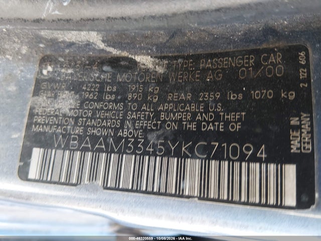 Продаж на аукціоні авто 2000 Bmw 323i, vin: WBAAM3345YKC71094, номер лоту: 46320559