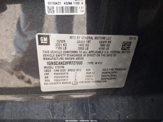 Aukcja sprzedaży 2015 Chevrolet Tahoe Ls, vin: 1GNSCAKC8FR727900, numer aukcji: 46320562