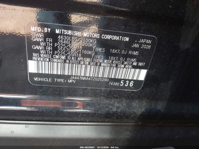 Aukcja sprzedaży 2026 Mitsubishi Eclipse Cross Black Edition S-awc/se S-awc/sel S-awc, vin: JA4ATWAA4TZ025290, numer aukcji: 46320587