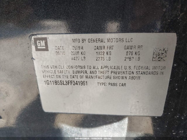 Aukcja sprzedaży 2015 Chevrolet Malibu Ls, vin: 1G11B5SL3FF341961, numer aukcji: 46320619