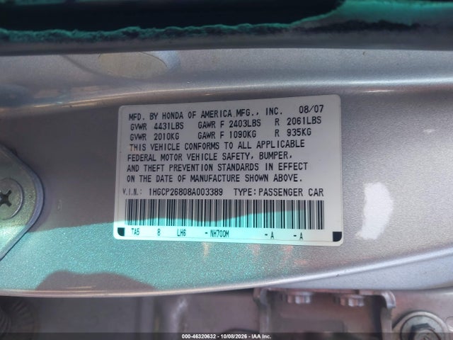 Aukcja sprzedaży 2008 Honda Accord 2.4 Ex-l, vin: 1HGCP26808A003389, numer aukcji: 46320632