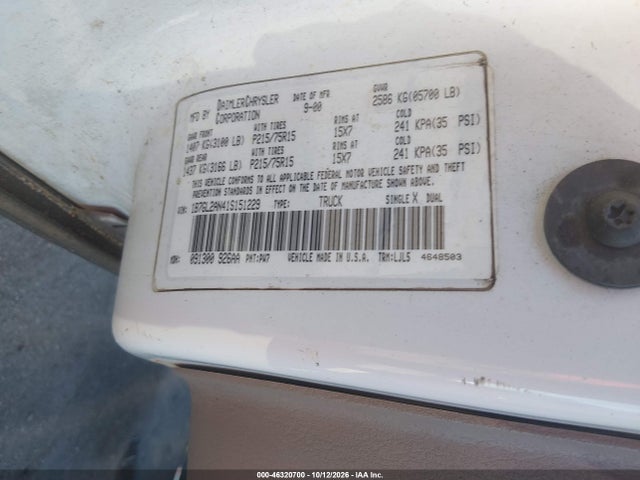 2001 Dodge Dakota Slt/sport მანქანა იყიდება აუქციონზე, vin: 1B7GL2AN41S151229, აუქციონის ნომერი: 46320700