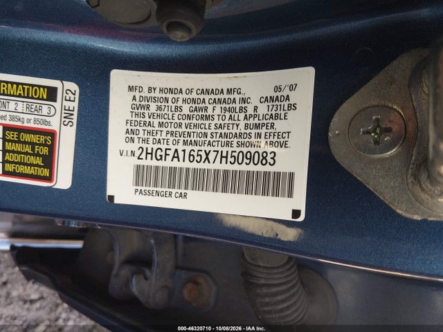 Aukcja sprzedaży 2007 Honda Civic Lx, vin: 2HGFA165X7H509083, numer aukcji: 46320710
