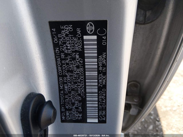 46320721 :رقم المزاد ، JTDKN3DU0E0387147 vin ، 2014 Toyota Prius Three مزاد بيع