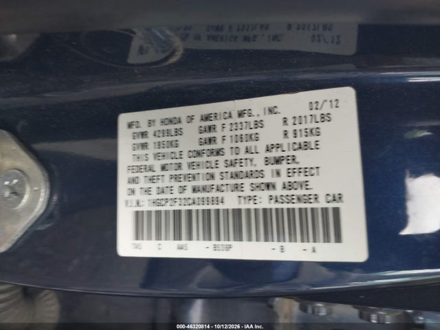 Продаж на аукціоні авто 2012 Honda Accord 2.4 Lx, vin: 1HGCP2F32CA099894, номер лоту: 46320814