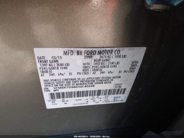 Aukcja sprzedaży 2013 Ford Explorer Xlt, vin: 1FM5K7D98DGC40228, numer aukcji: 46320914