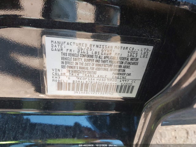 Продаж на аукціоні авто 2025 Nissan Sentra Sv, vin: 3N1AB8CV2SY359740, номер лоту: 46320939