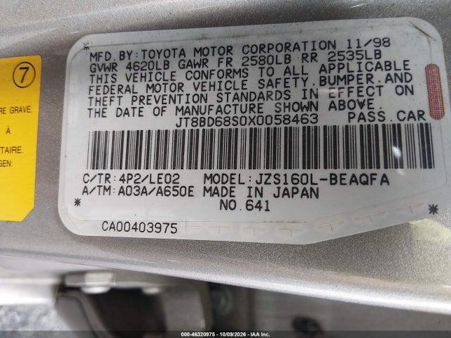 Продаж на аукціоні авто 1999 Lexus Gs 300, vin: JT8BD68S0X0058463, номер лоту: 46320975