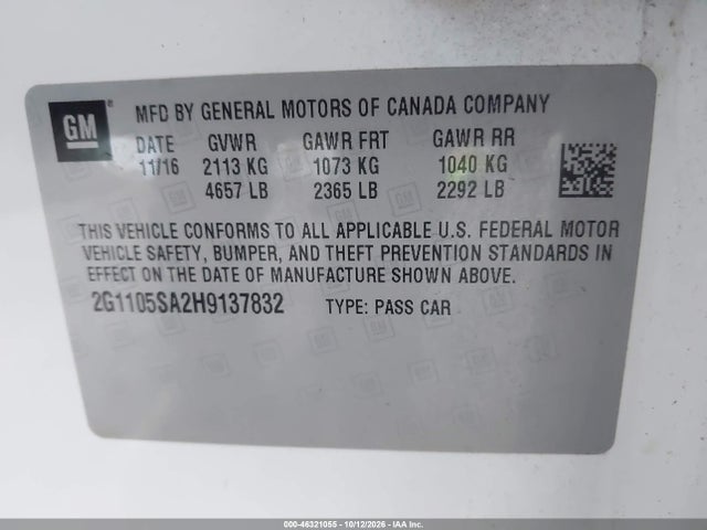 Chevrolet IMPALA 1LT 2017 2G1105SA2H9137832 Image 9