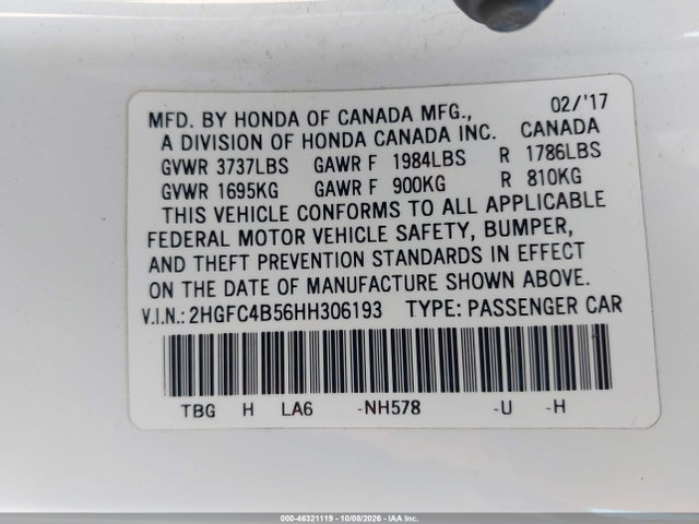 2HGFC4B56HH306193 Honda Civic Lx