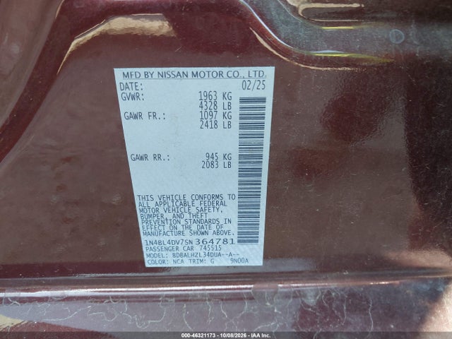 1N4BL4DV7SN364781 Nissan Altima Sv Fwd