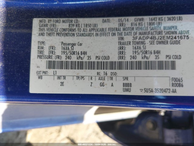 46321224 :رقم المزاد ، 3FADP4BJ2EM241675 vin ، 2014 Ford Fiesta Se مزاد بيع