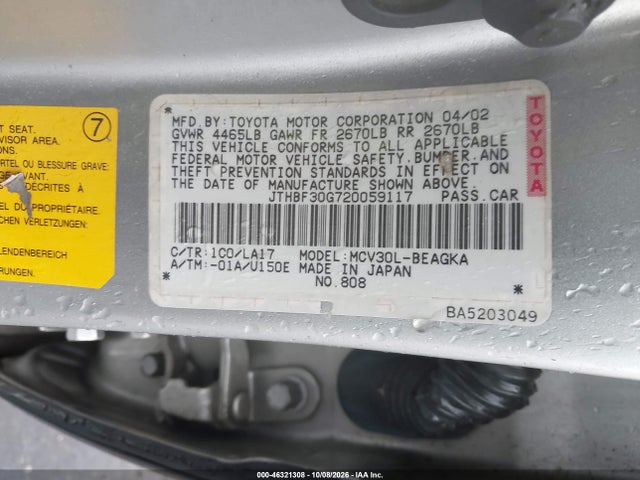 Aukcja sprzedaży 2002 Lexus Es 300, vin: JTHBF30G720059117, numer aukcji: 46321308