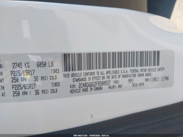 Aukcja sprzedaży 2015 Dodge Grand Caravan Se, vin: 2C4RDGBG2FR580557, numer aukcji: 46321329