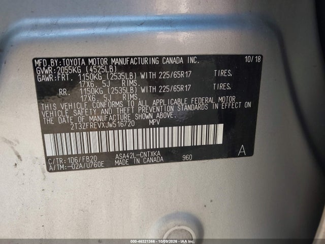 46321366 :رقم المزاد ، 2T3ZFREVXJW516720 vin ، 2018 Toyota Rav4 Le مزاد بيع