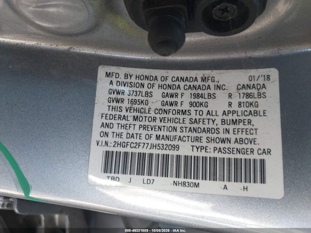 Aukcja sprzedaży 2018 Honda Civic Ex, vin: 2HGFC2F77JH532099, numer aukcji: 46321689