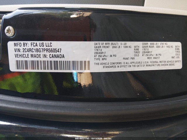 46321793 :رقم المزاد ، 2C4RC1BG7PR560547 vin ، 2023 Chrysler Pacifica Touring L مزاد بيع