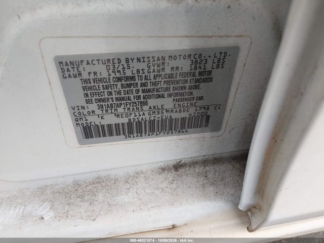 Продаж на аукціоні авто 2015 Nissan Sentra S, vin: 3N1AB7AP1FY257866, номер лоту: 46321874