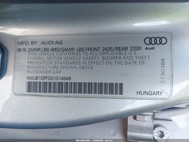 46321893 :رقم المزاد ، WAUB1GFF2G1014848 vin ، 2016 Audi S3 2.0t Premium Plus مزاد بيع