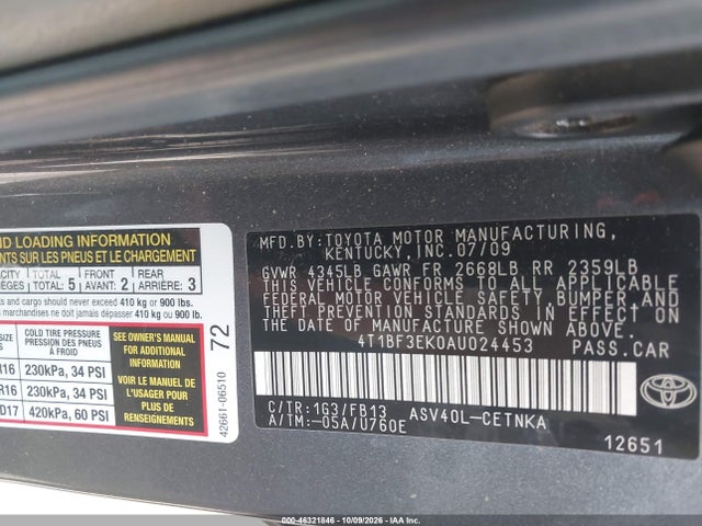 Aukcja sprzedaży 2010 Toyota Camry Le, vin: 4T1BF3EK0AU024453, numer aukcji: 46321846