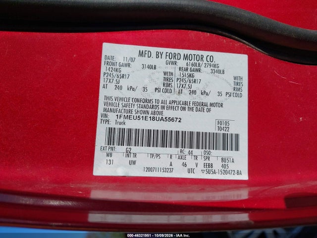 Aukcja sprzedaży 2008 Ford Explorer Sport Trac Xlt, vin: 1FMEU51E18UA55672, numer aukcji: 46321951