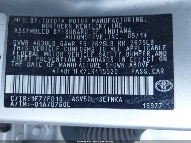 Aukcja sprzedaży 2014 Toyota Camry Le, vin: 4T4BF1FK7ER415520, numer aukcji: 46322027