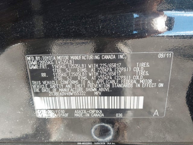 46322052 :رقم المزاد ، 2T3BF4DV4BW155332 vin ، 2011 Toyota Rav4 مزاد بيع