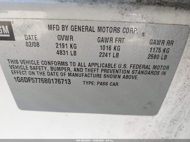 Продаж на аукціоні авто 2008 Cadillac Cts Standard, vin: 1G6DF577680176713, номер лоту: 46322053