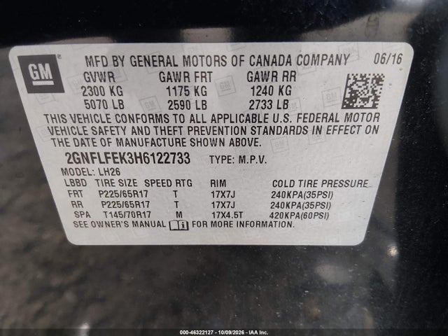 2017 Chevrolet Equinox Lt მანქანა იყიდება აუქციონზე, vin: 2GNFLFEK3H6122733, აუქციონის ნომერი: 46322127
