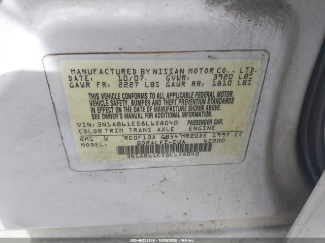 Aukcja sprzedaży 2008 Nissan Sentra 2.0s, vin: 3N1AB61E58L658040, numer aukcji: 46322149