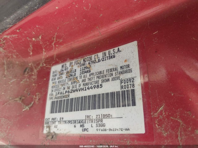 46322163 :رقم المزاد ، 1FALP62W4VH144985 vin ، 1997 Ford Thunderbird Lx مزاد بيع