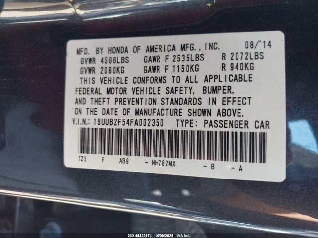 46322174 :رقم المزاد ، 19UUB2F54FA002350 vin ، 2015 Acura Tlx V6 Tech مزاد بيع