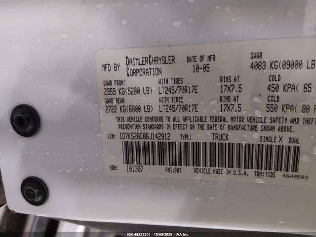 Продажа на аукционе авто 2006 Dodge Ram 2500 St, vin: 1D7KS28C86J142912, номер лота: 46322201