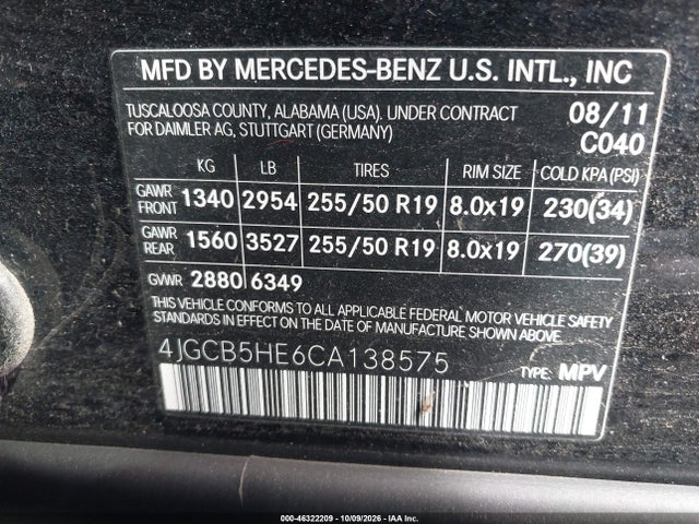Продажа на аукционе авто 2012 Mercedes-benz R 350 4matic, vin: 4JGCB5HE6CA138575, номер лота: 46322209