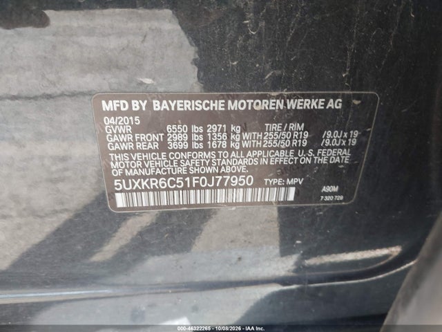 Продаж на аукціоні авто 2015 Bmw X5 Xdrive50i, vin: 5UXKR6C51F0J77950, номер лоту: 46322265