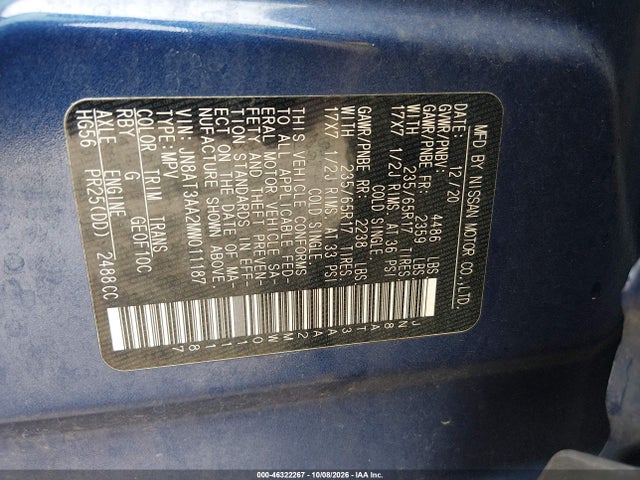 Aukcja sprzedaży 2021 Nissan Rogue S Fwd, vin: JN8AT3AA2MW011187, numer aukcji: 46322267