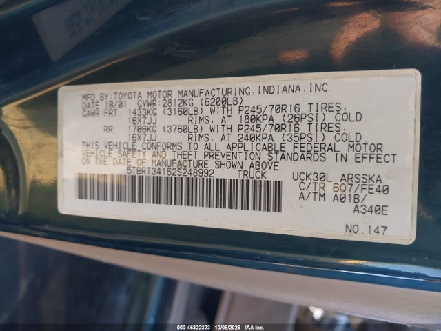 Aukcja sprzedaży 2002 Toyota Tundra Sr5 V8, vin: 5TBRT34162S248992, numer aukcji: 46322323