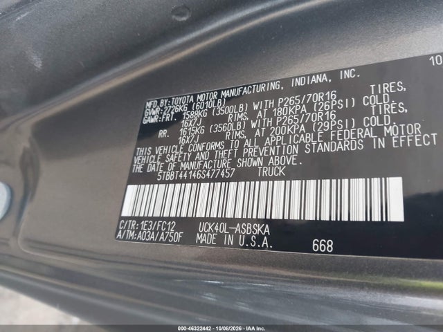 Aukcja sprzedaży 2006 Toyota Tundra Sr5 V8, vin: 5TBBT44146S477457, numer aukcji: 46322442