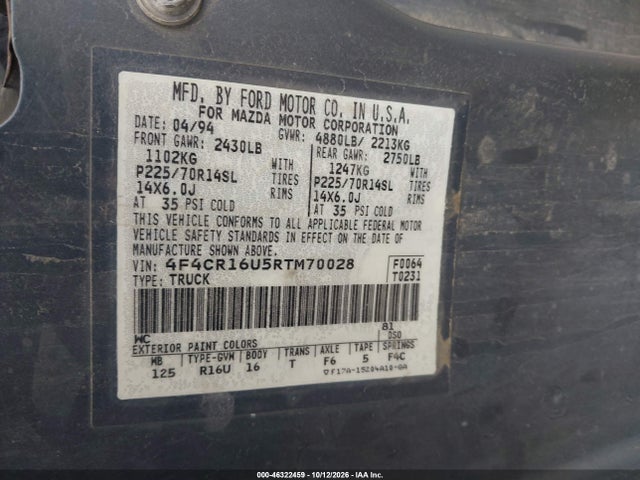 Продажа на аукционе авто 1994 Mazda B3000 Cab Plus, vin: 4F4CR16U5RTM70028, номер лота: 46322459