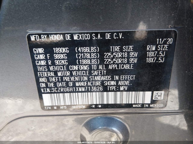Aukcja sprzedaży 2021 Honda Hr-v Awd Sport, vin: 3CZRU6H1XMM713626, numer aukcji: 46322476