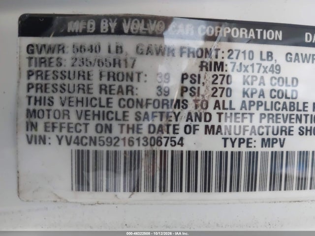 Продажа на аукционе авто 2006 Volvo Xc90 2.5t, vin: YV4CN592161306754, номер лота: 46322508