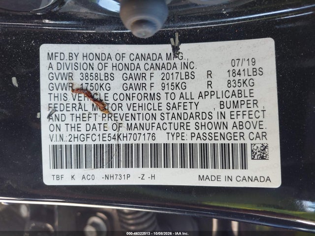 2HGFC1E54KH707176 Honda CIVIC SI