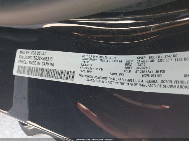 2027 Chrysler Pacifica მანქანა იყიდება აუქციონზე, vin: 2C4RC1BG3VR556315, აუქციონის ნომერი: 46322536