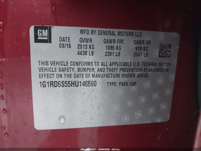 46322547 :رقم المزاد ، 1G1RD6S55HU146690 vin ، 2017 Chevrolet Volt Premier مزاد بيع