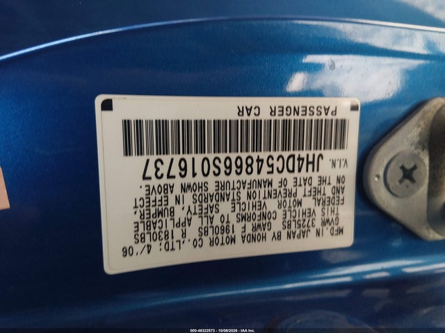 Aukcja sprzedaży 2006 Acura Rsx, vin: JH4DC54866S016737, numer aukcji: 46322573