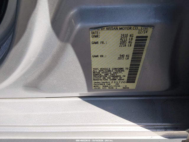 46322610 :رقم المزاد ، 1N4AL3AP6FC231720 vin ، 2015 Nissan Altima 2.5 Sv مزاد بيع